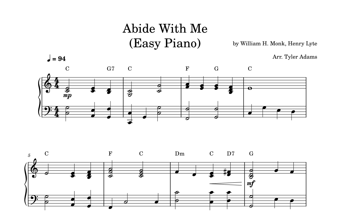 Abide With Me (Easy Solo Piano) (arr. Tyler Adams)