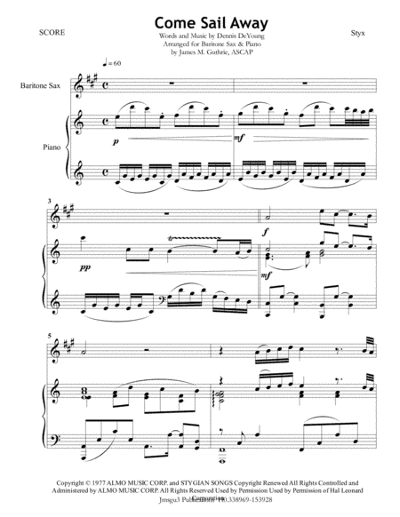 Come Sail Away (arr. James M. Guthrie, ASCAP)