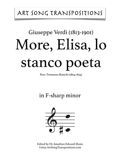 VERDI: More, Elisa, lo stanco poeta (transposed to F-sharp minor) (arr. ArtSongTranspositions.com)