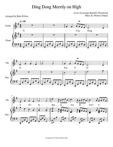 Ding Dong Merrily On High--violin solo (arr. Beka Wilson)