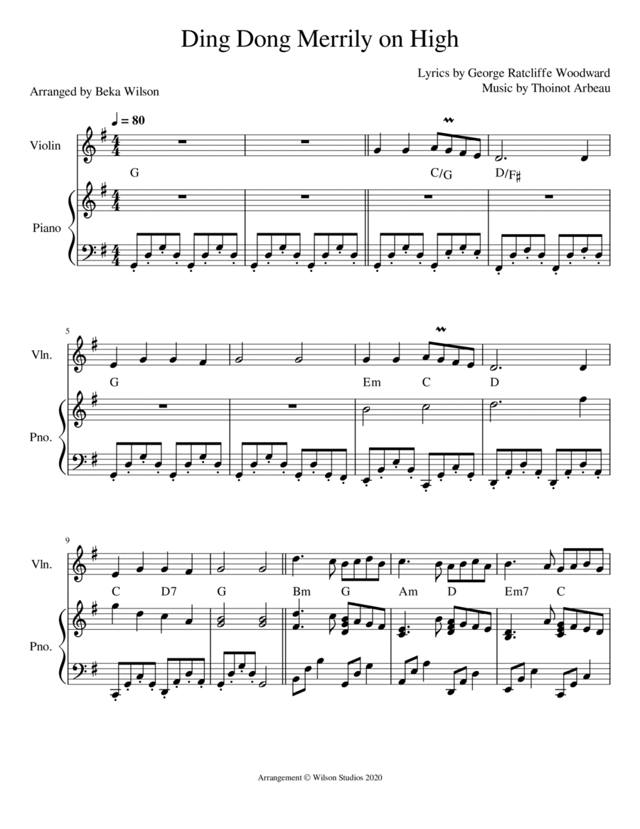Ding Dong Merrily On High--violin solo (arr. Beka Wilson)