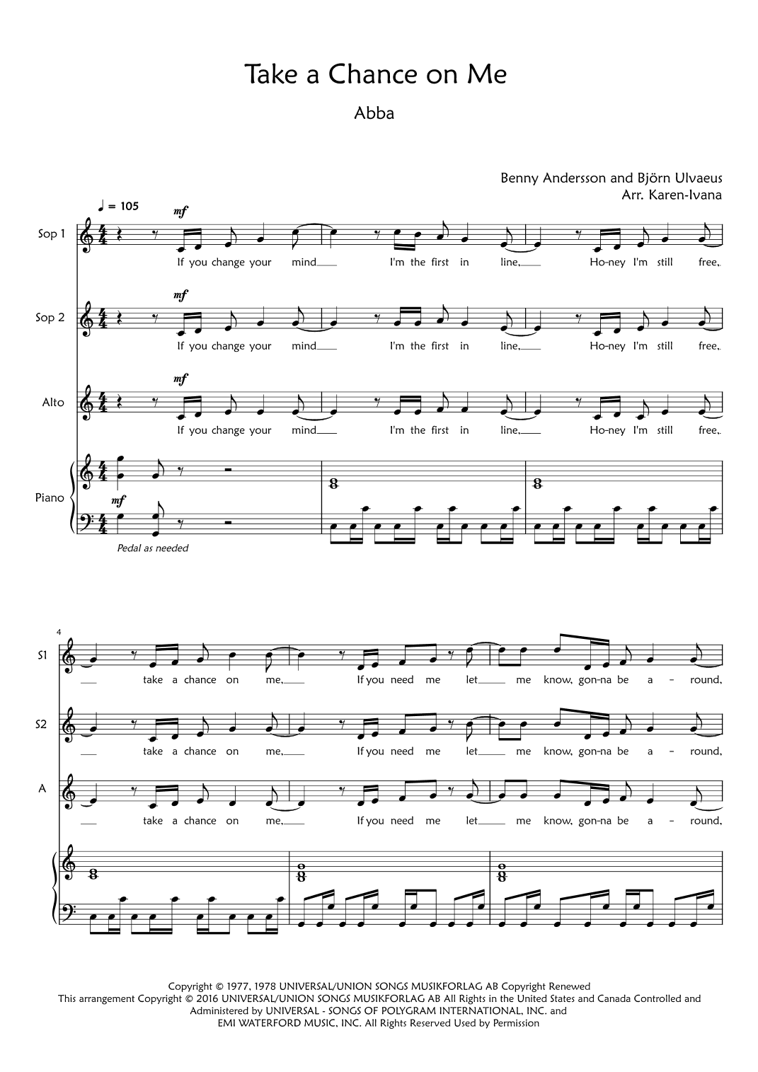 Take A Chance On Me (arr. Karen Ivana)