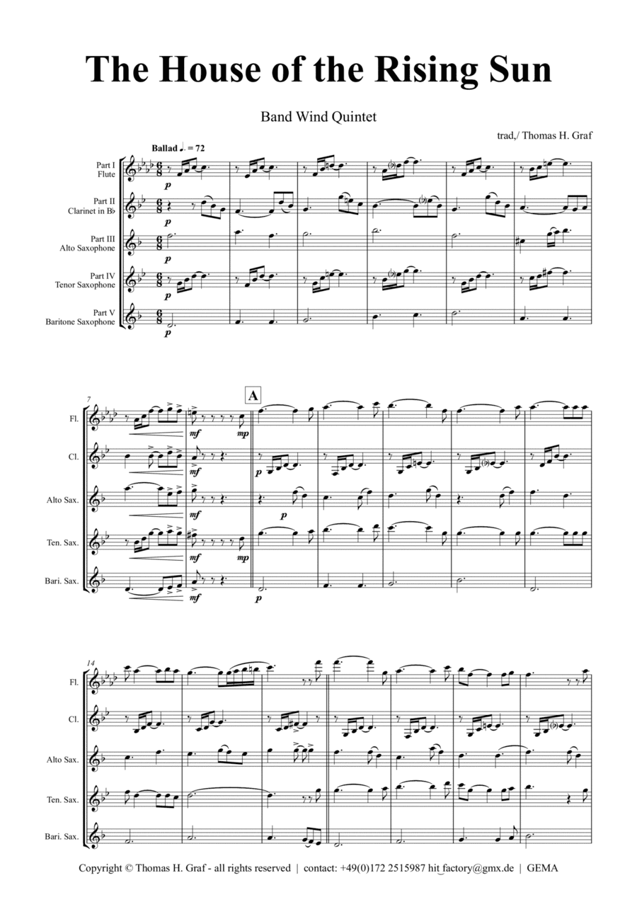 The house of the rising sun - Folk Song - Band Wind Quintet (arr. Thomas Graf)