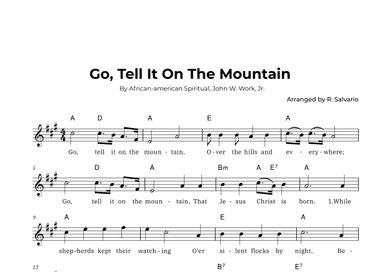 Go, Tell It On The Mountain (Key of A Major) (arr. R. Salvario)