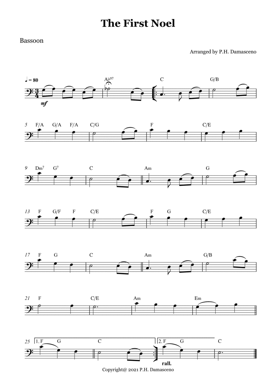 The First Noel - Bassoon Solo with Chords (arr. P.H. Damasceno)