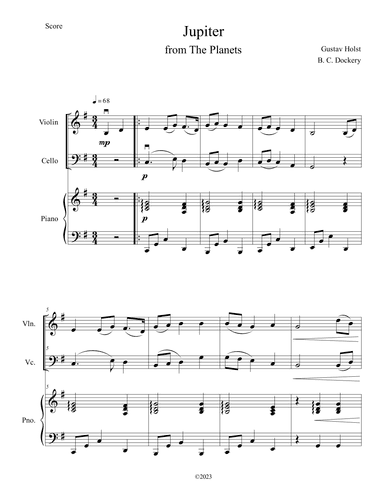 Jupiter (from The Planets) for Violin and Cello Duet with Piano Accompaniment (arr. B. C. Dockery)