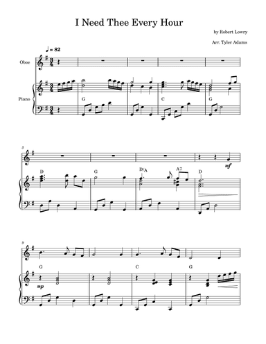 I Need Thee Every Hour (Oboe Solo and Piano) (arr. Tyler Adams)