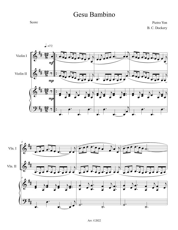 Gesu Bambino (Violin Duet with Piano Accompaniment) (arr. B. C. Dockery)