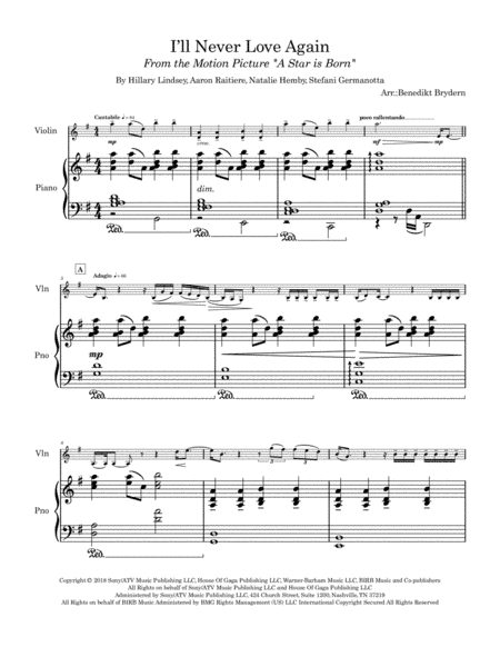 I'll Never Love Again (arr. Benedikt Brydern)