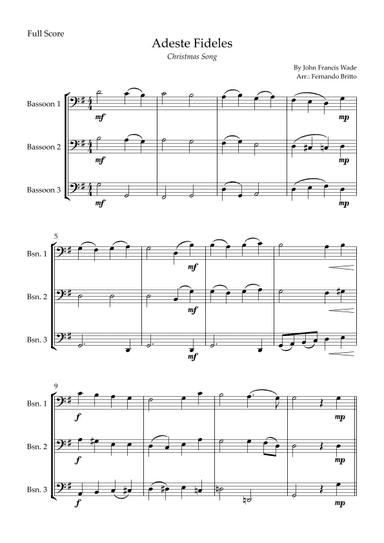 Adeste Fideles (Christmas Song) for Bassoon Trio (arr. Fernando Britto)