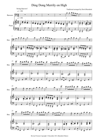 Ding Dong Merrily on High (Jazzy Style!) for Bassoon and Piano (arr. David Burndrett)