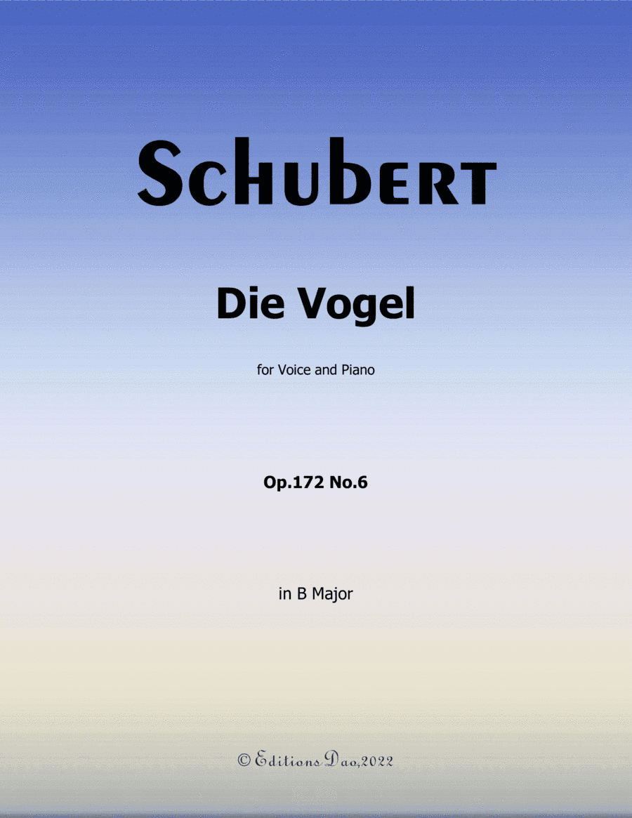 Die Vogel, by Schubert, in B Major (arr. Editions Dao)