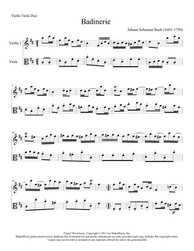 Johann Sebastian Bach - Badinerie for violin and viola (arr. Julia Samarska)