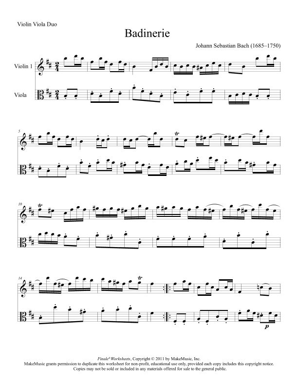 Johann Sebastian Bach - Badinerie for violin and viola (arr. Julia Samarska)