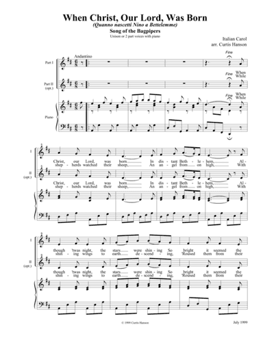 When Christ, Our Lord, Was Born (2 pt.) (arr. Curtis Hanson)