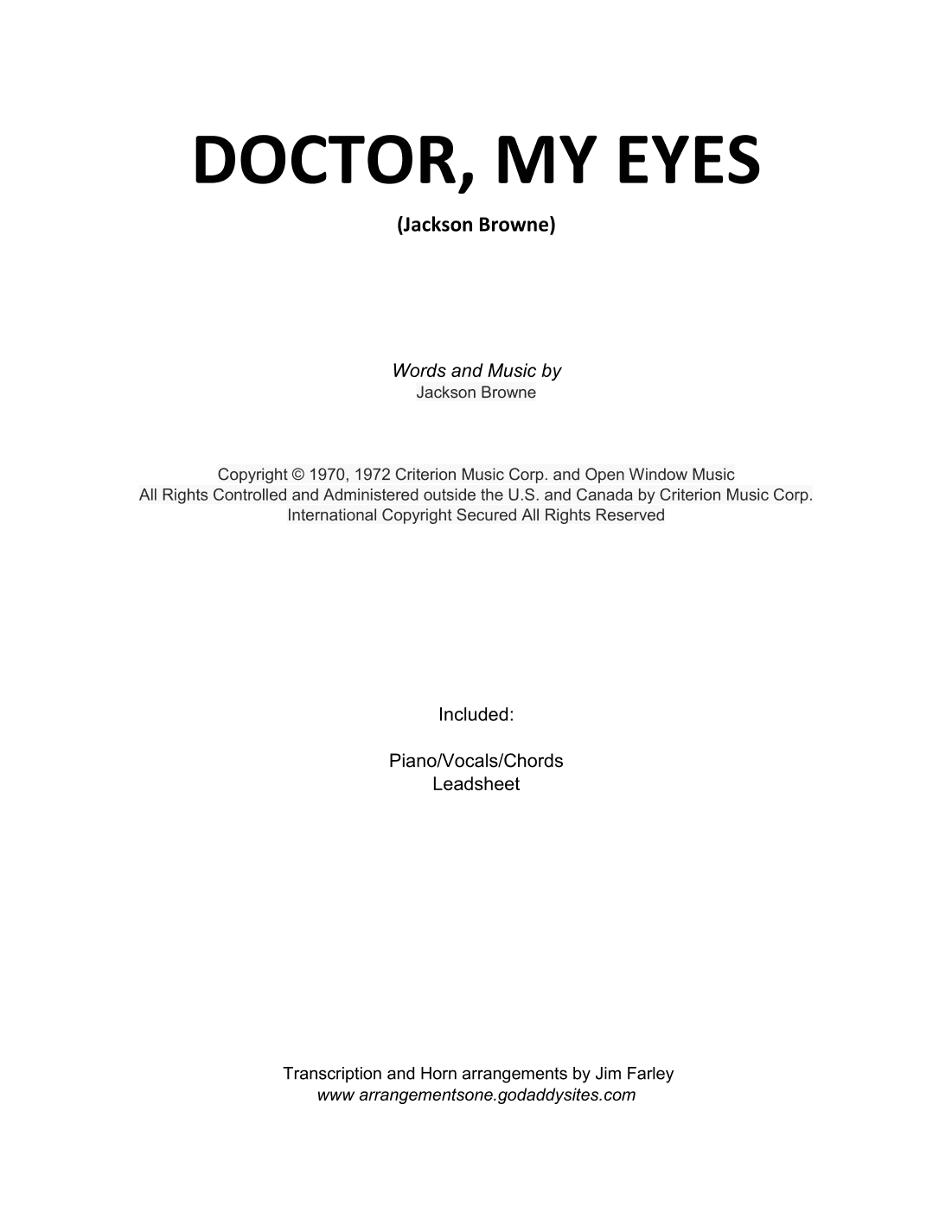 Doctor, My Eyes (arr. Jim Farley)