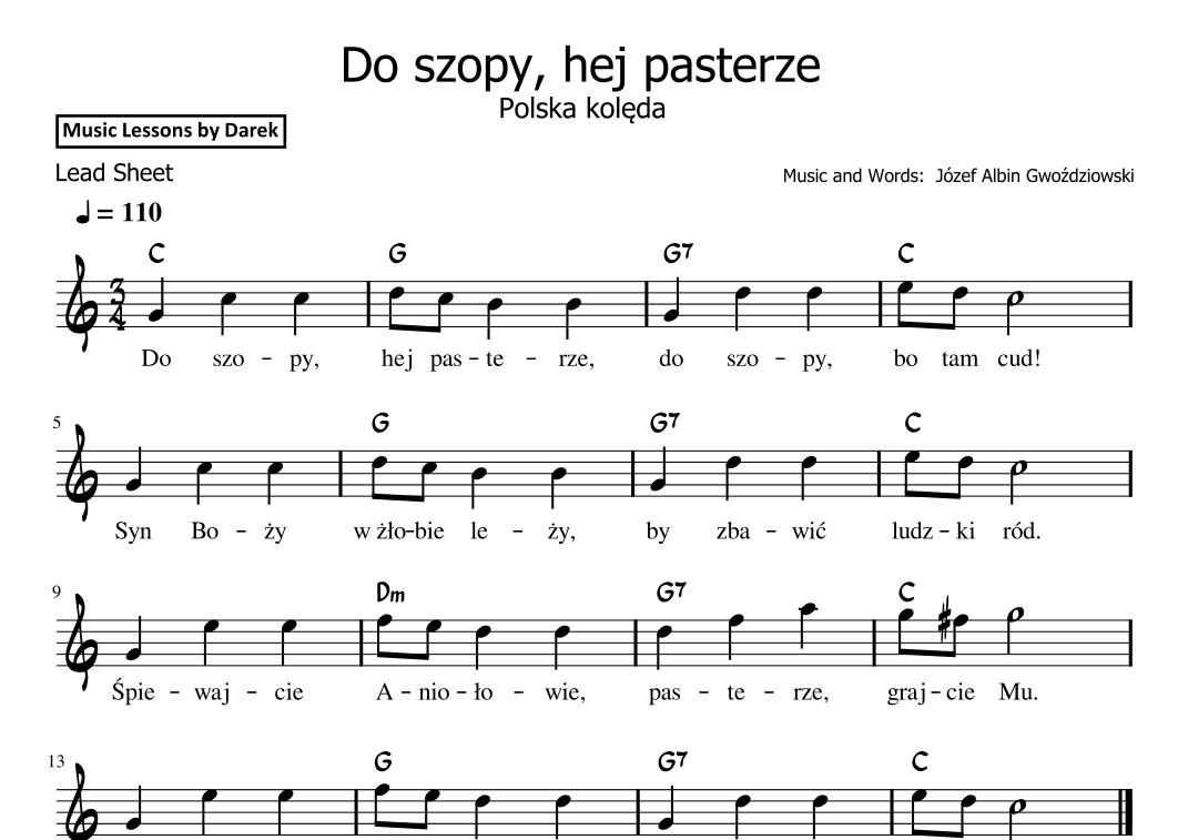Do szopy, hej pasterze (Polish Christmas Carol) [Lead Sheet] (arr. Darek)
