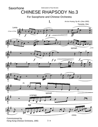 CHINESE RHAPSODY No.3 For Saxophone with different ensembles, Op.46(1988) [solo part]