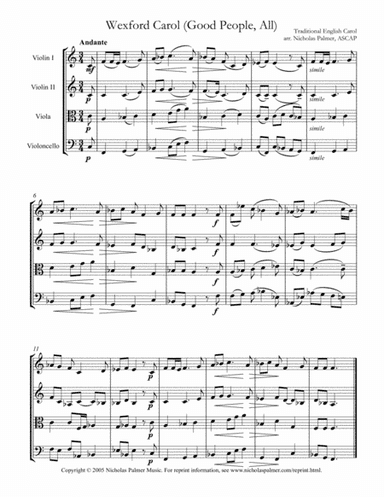 Wexford Carol / Good people, all, this Christmastide - easy string quartet (arr. Nicholas Palmer)