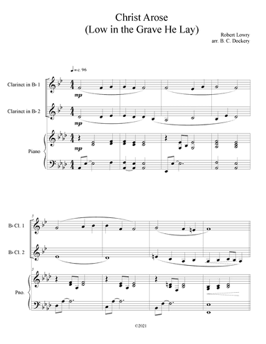 Christ Arose (Low in the Grave He Lay) for Clarinet Duet with Piano Accompaniment (arr. B. C. Dockery)