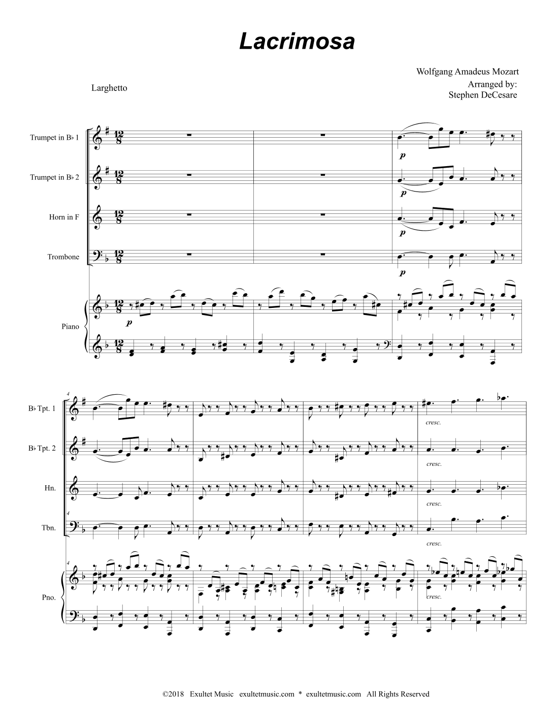 Lacrimosa (Brass Quartet and Piano) (arr. Stephen DeCesare)