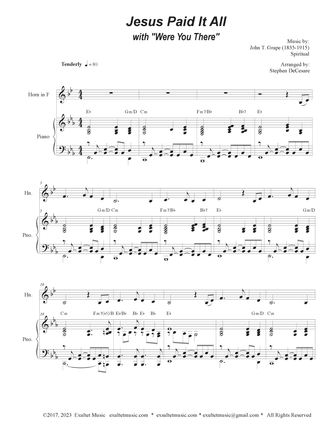 Jesus Paid It All (with "Were You There") (French Horn solo and Piano) (arr. Stephen DeCesare)