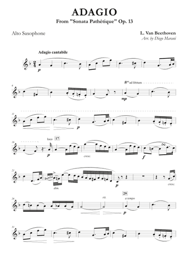 Adagio from "Sonata Pathetique" for Alto Saxophone & Piano (arr. Diego Marani)