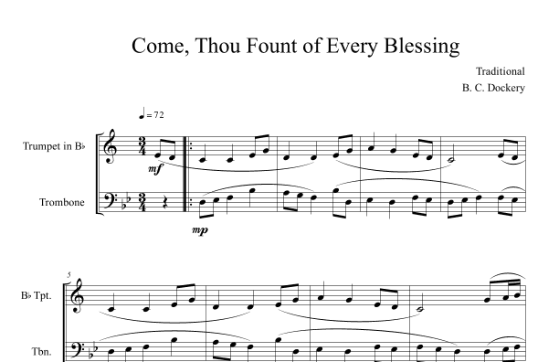 Come, Thou Fount of Every Blessing (Trumpet and Trombone Duet) (arr. B. C. Dockery)