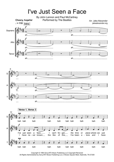 I've Just Seen A Face (arr. Jake Alexander)
