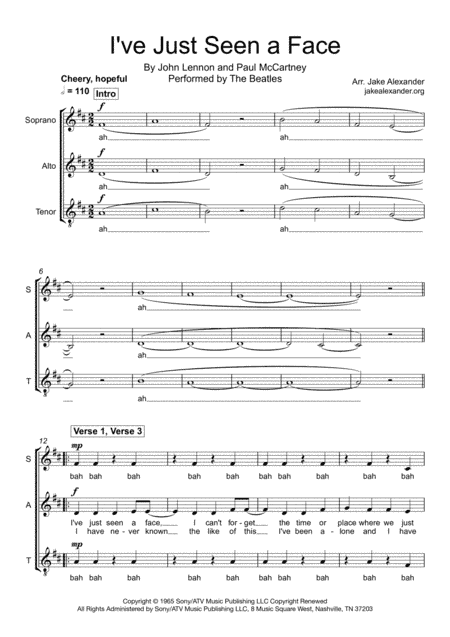 I've Just Seen A Face (arr. Jake Alexander)