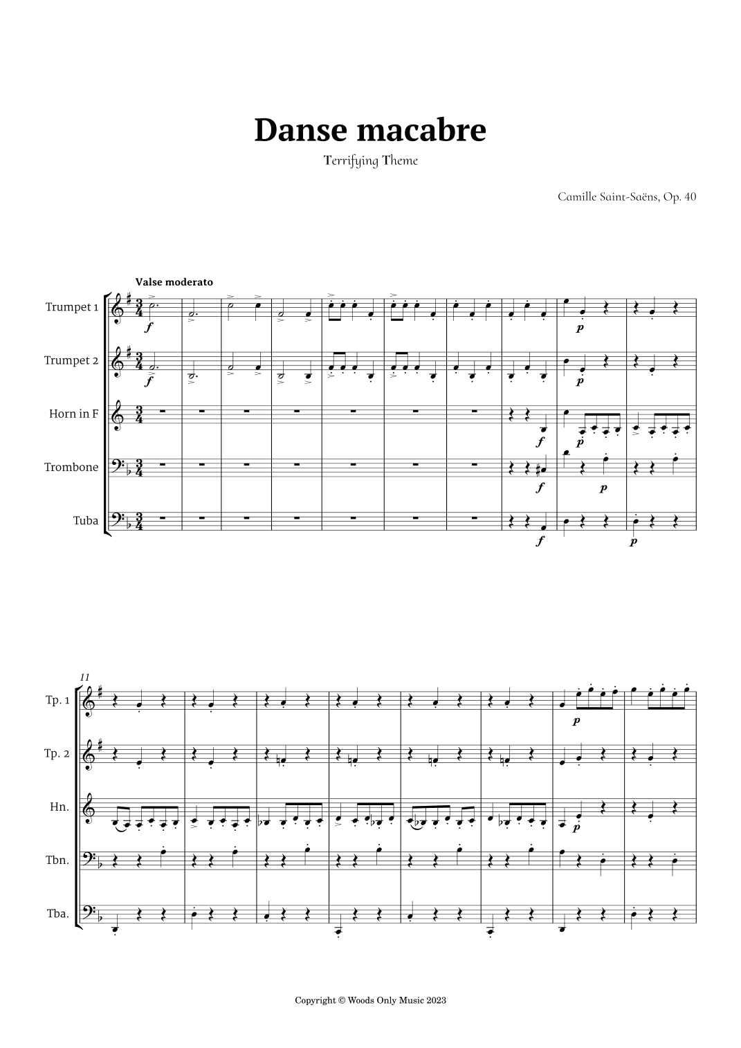 Danse Macabre by Camille Saint-Saens for Brass Quintet (arr. Ander)