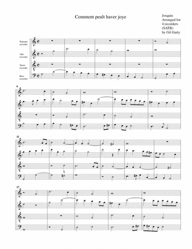 Comment peult haver joye (arrangement for 4 recorders) (arr. Gil Garty)