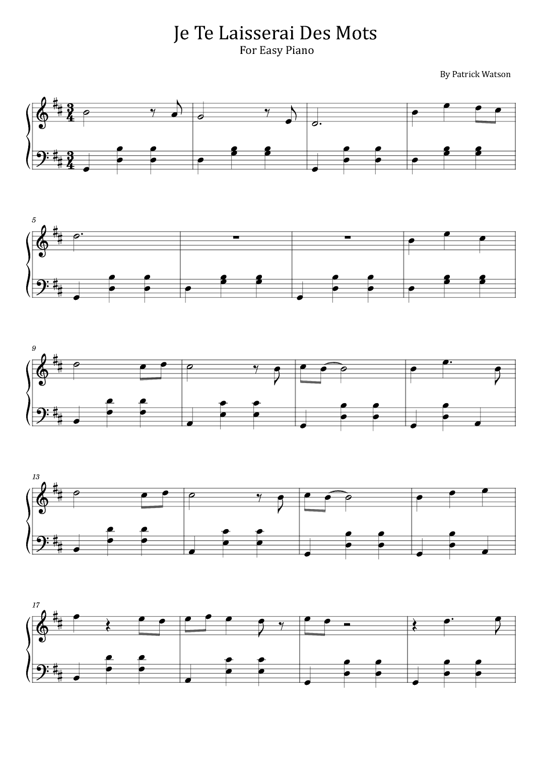 Je Te Laisserai Des Mots (arr. poon)