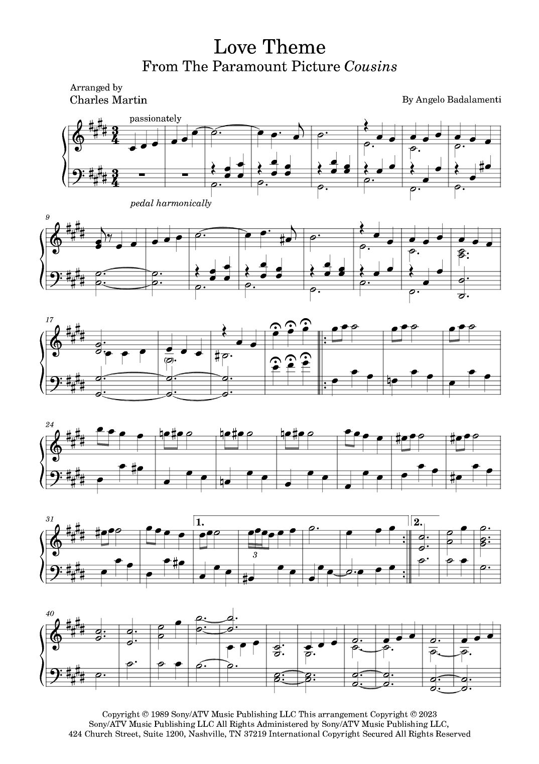 Cousins (love Theme) (arr. Charles Martin)