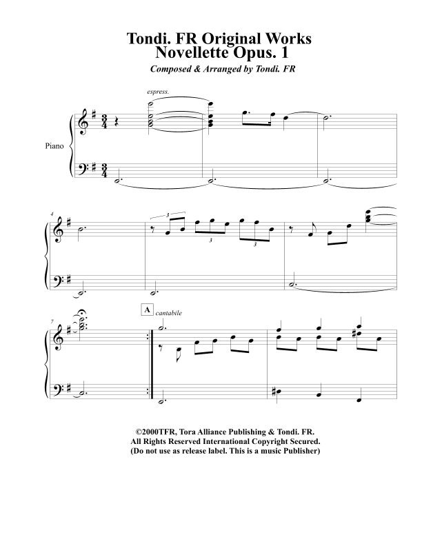 Novellette (Opus 1) Tondi. FR Original Works