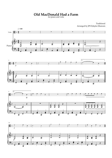 Old MacDonald Had A Farm for piano and viola (arr. JPS Edições Musicais)