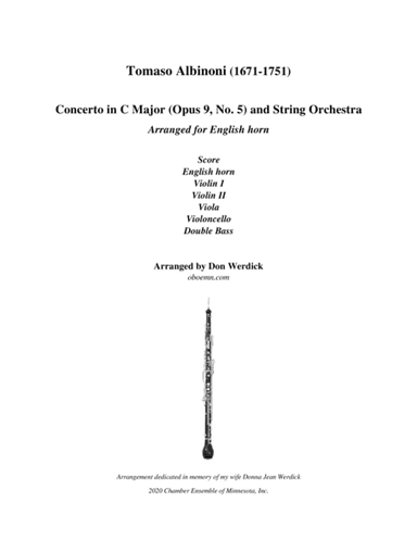 Concerto for English horn in C Major, Op. 9 No. 5 and String Orchestra (arr. Don Werdick (1946 - ))