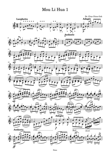 Mo Li Hua for Solo Violin (arr. Dr. Chia-Chien Goh)