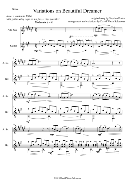 Variations on Beautiful Dreamer for alto saxophone and guitar (arr. David Warin Solomons)