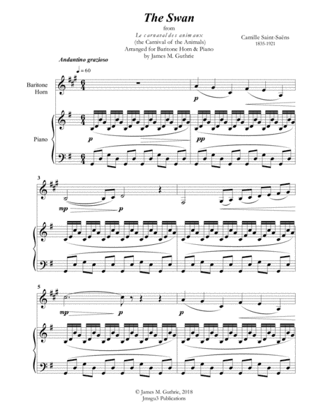 Saint-Saens: The Swan for Baritone Horn & Piano (arr. James M. Guthrie, ASCAP)