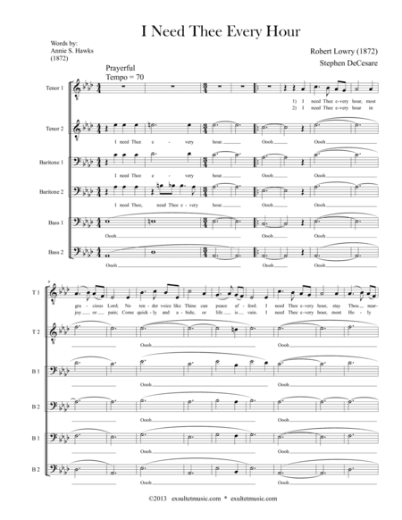 I Need Thee Every Hour (TTBB) (arr. Stephen DeCesare)