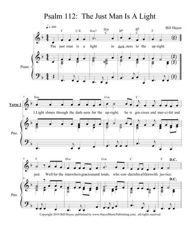 Psalm 112: The Just Man Is A Light - piano/vocal