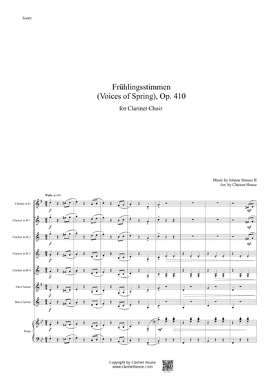 Voice of Spring ?(Fruhlingsstimmen, Op.410)? Clarinet Choir & Piano (arr. Clarinet House)