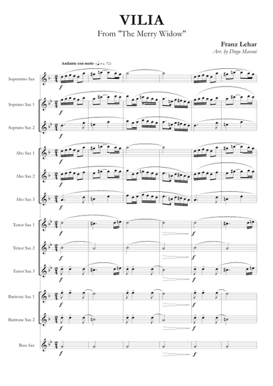 Vilia from "The Merry Widow" for Saxophone Ensemble (arr. Diego Marani)