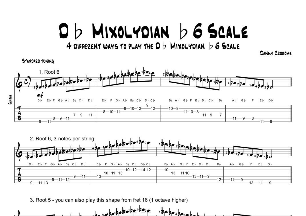 Db Mixolydian b6 Scale (4 Ways to Play)