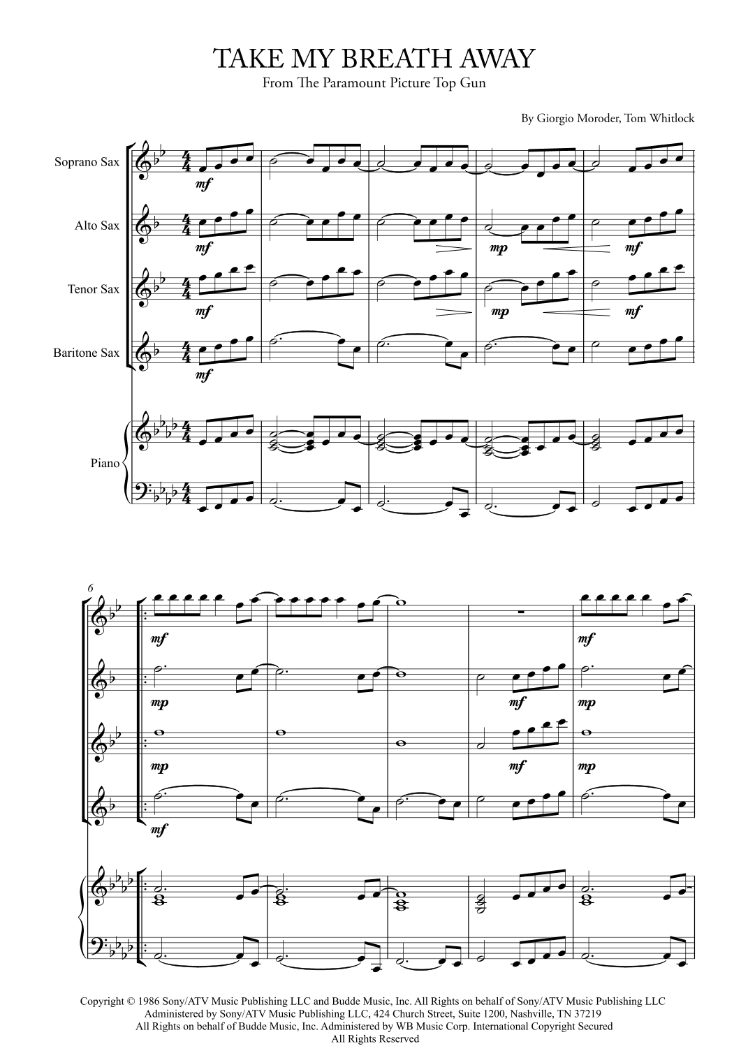 Take My Breath Away (love Theme) (arr. Karen Gueiros)