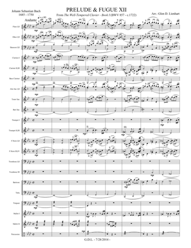Prelude 12 and Fugue 12 from the Well-Tempered Clavier, Book I - Conductors Score (arr. Glen D. Lienhart)