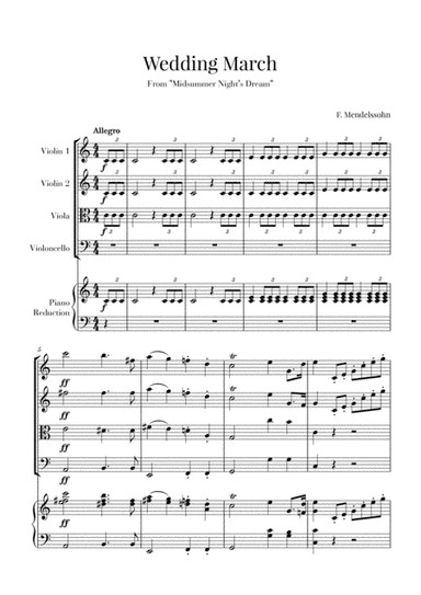 Wedding March for String Quartet and Piano - Mendelssohn (arr. Cadenza Editions)