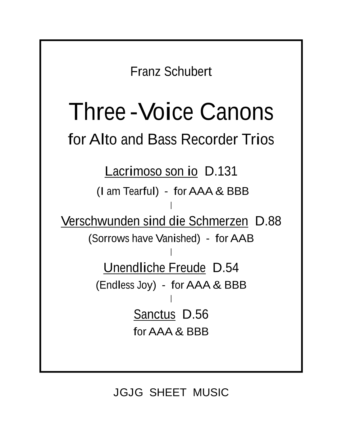Four Schubert Canons for Alto and Bass Recorder Trios (arr. John Geohegan)