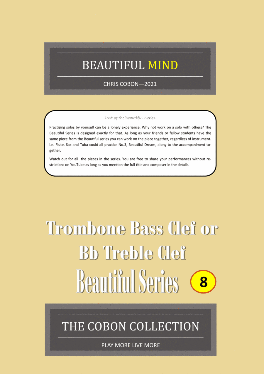 No.8 Beautiful Mind (Trombone Bass Clef or Bb Treble Clef)
